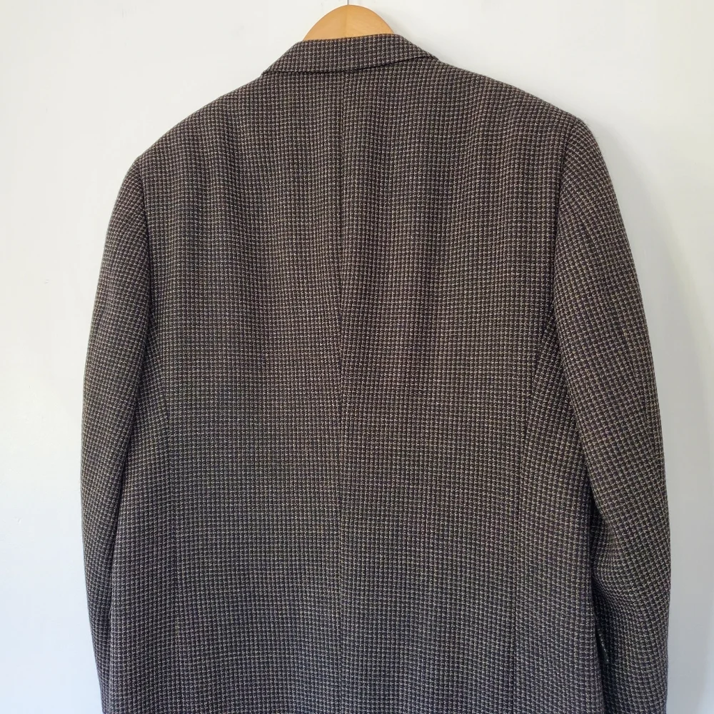 JOSEPH ABBOUD 42R Black Tan Wool Blend Suit Blazer Jacket 2 Button 90s Grandpa